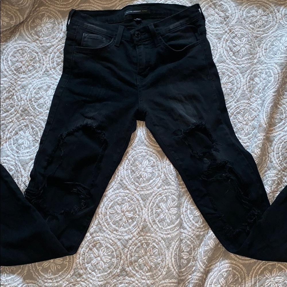 Flying Monkey high waisted, destroyed Blk skinnies